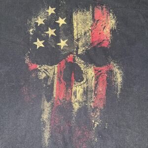 Grunt Style Shirt Mens 2XL Black Skull American Flag Patriotic Graphic Tee USA